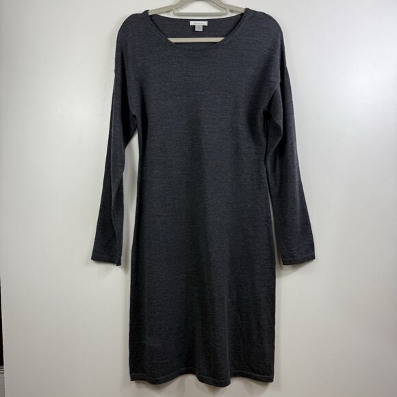 Garnet Hill Gray 100% Merino Wool Sweater Dress Medium Long Sleeve Neutral - Picture 10 of 12